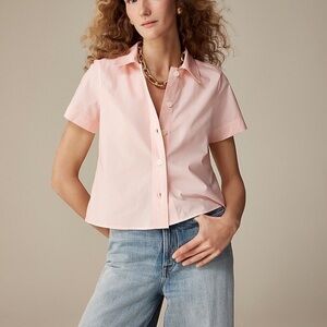 J CREW WOMENS PINK GAMINE BUTTON DOWN SHIRT BLOUSE SEMI CROPPED COTTON 12